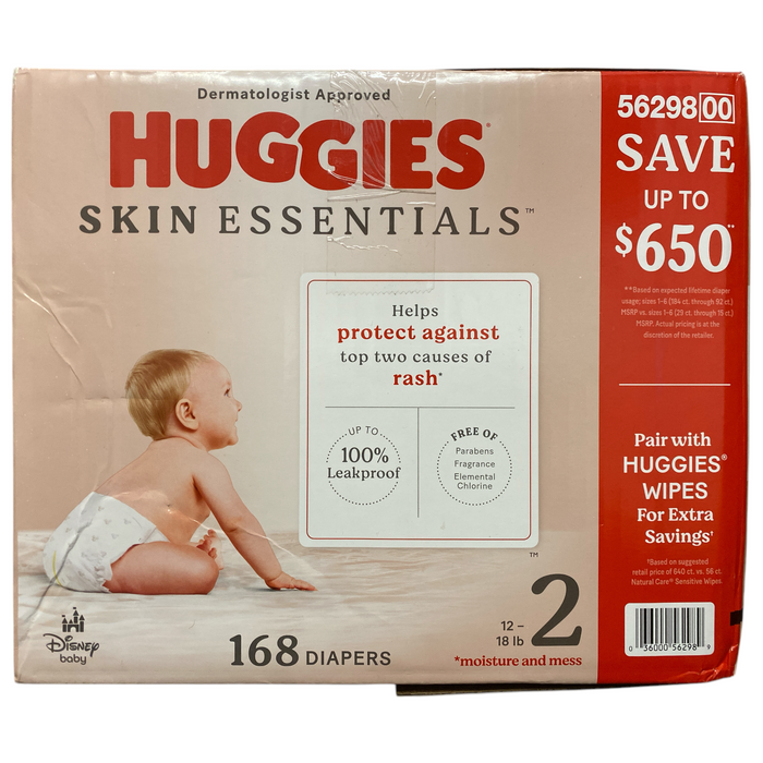 Huggies Skin Essentials Baby Diapers, Size 2 (12-18lbs), 168ct
