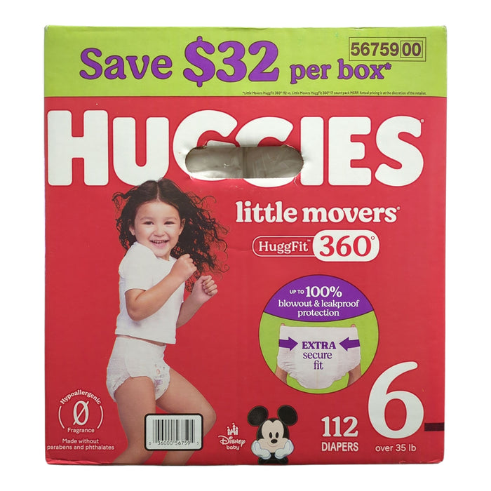 Huggies Little Movers Diapers, Size 6 (35+LBS), 112ct