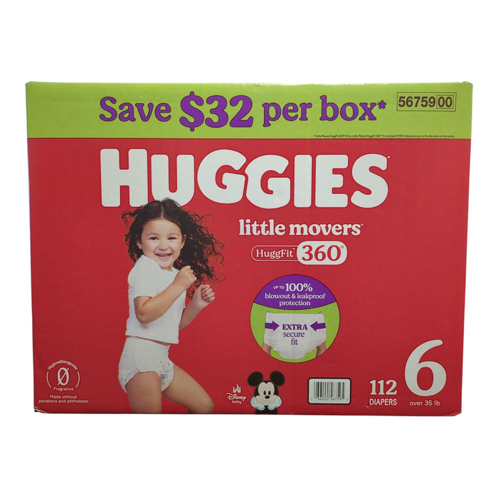 Huggies Little Movers Diapers, Size 6 (35+LBS), 112ct