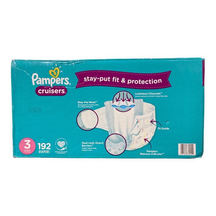 Pampers Cruisers Stay-Put Fit Diapers, White, Size 3 (16-28LBS), 192 Count