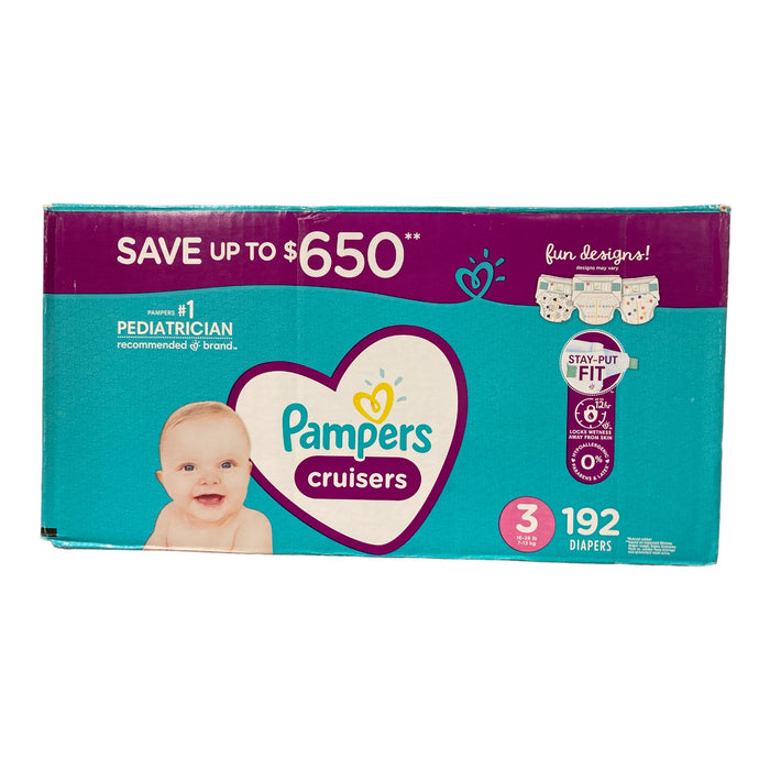 Pampers Cruisers Stay-Put Fit Diapers, White, Size 3 (16-28LBS), 192 Count