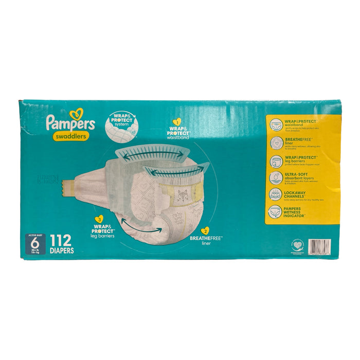 Pampers Swaddlers Diapers, Size 6 (35+ Pounds), 112 Count