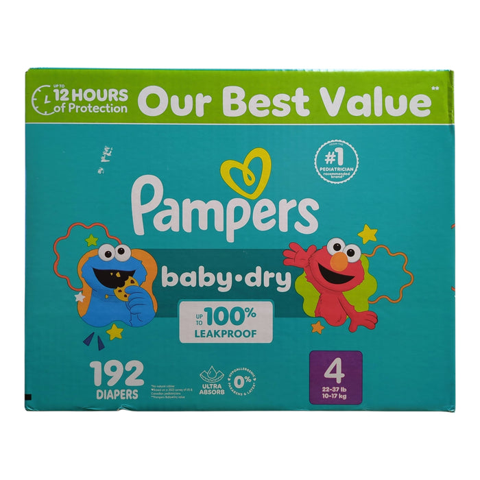 Pampers Baby Dry 100% Leakproof Disposable Diapers, Size 4 (22-37lbs), 192ct