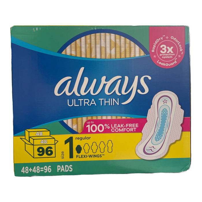 Always Ultra Thin Regular Flexi-Wings Pads, Unscented, Size 1, 96 Count