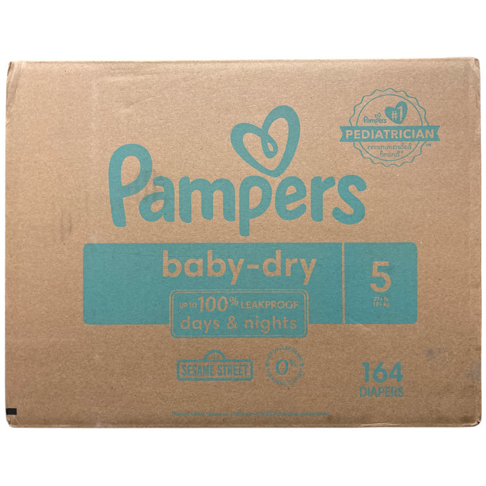 Pampers Baby Dry 100% Leakproof Disposable Diapers, Size 5(27+ lbs), 164ct