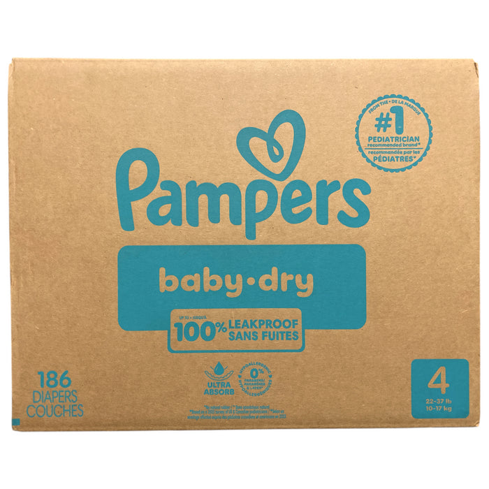Pampers Baby Dry 100% Leakproof Disposable Diapers, Size 4 (22-37lbs), 186ct