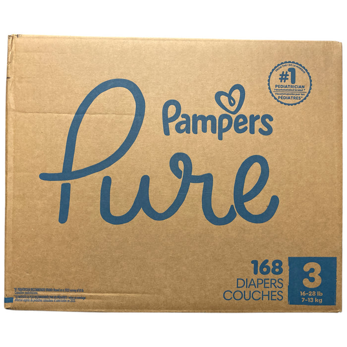 Pampers Pure Plant-Based Skin Protection Baby Diapers, Size 3 (16-28 lbs), 168ct