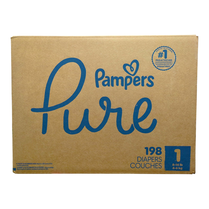 Pampers Pure Plant-Based Skin Protection Baby Diapers, Size 1 (8-14lbs), 198ct