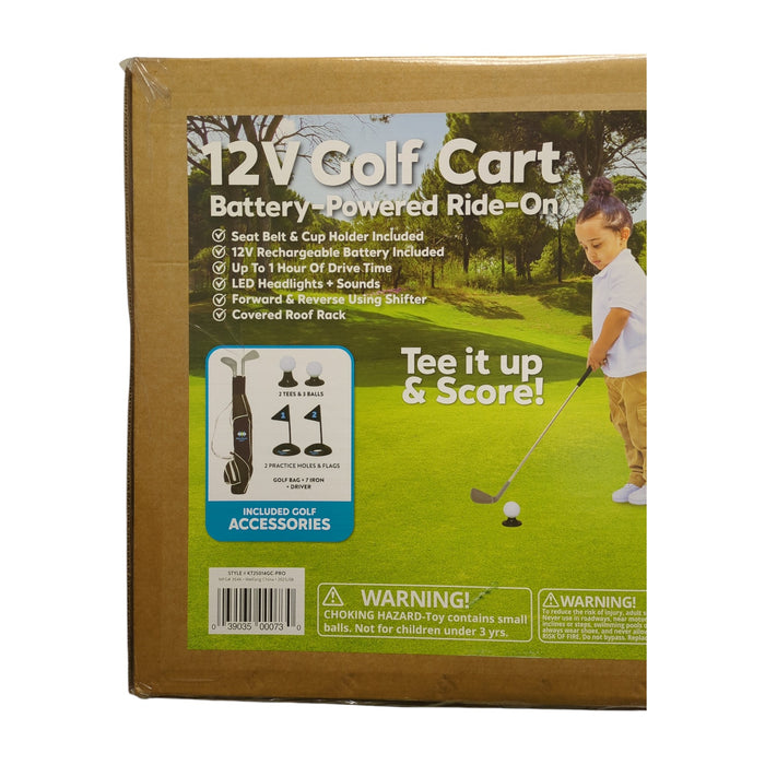 Kid Trax 12V Golf Cart Ride-On with Golf Accessories, 2.3MPH, 66lbs Max Weight