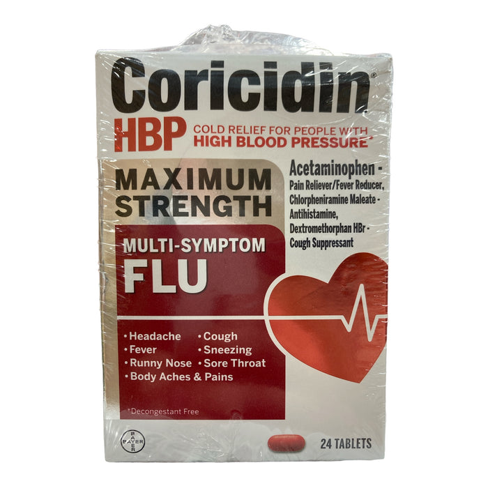 Coricidin HBP Maximum Strength Multi-Symptom Flu, 24ct, 2 Pack