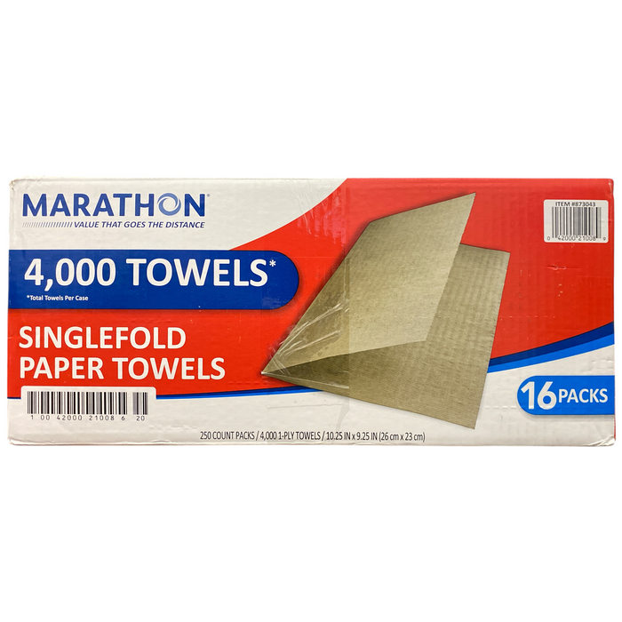 Marathon Singlefold Paper Towels, 1-Ply, 9.2" x 10.2", 4000ct, Brown
