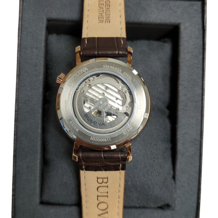 Bulova Men's Classic Aerojet Automatic Watch, Rose Gold/Brown Leather