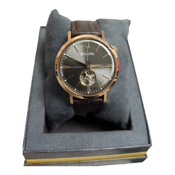 Bulova Men's Classic Aerojet Automatic Watch, Rose Gold/Brown Leather