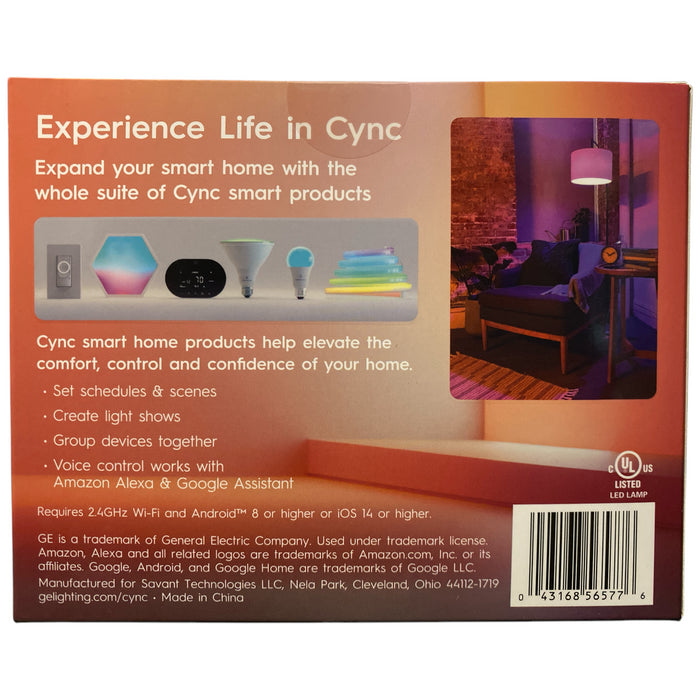 GE Cync LED 9W Smart Home Direct Connect Full Color A19 Smart Bulbs, 4pk