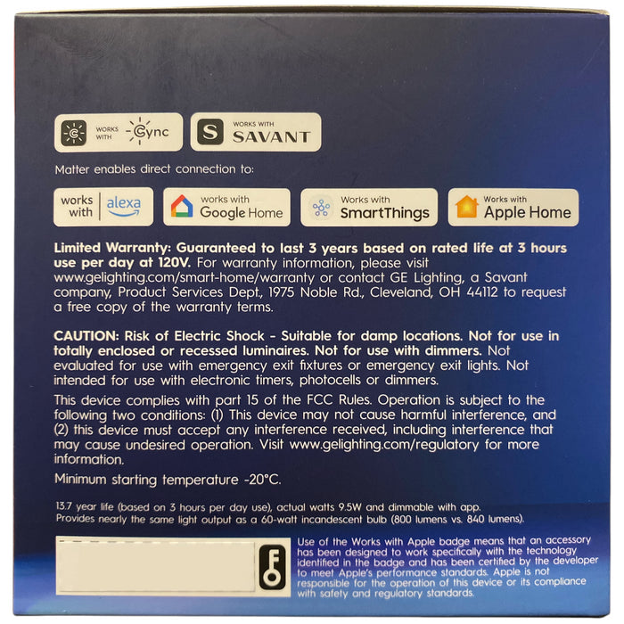 GE Cync LED 9W Smart Home Direct Connect Full Color A19 Smart Bulbs, 4pk