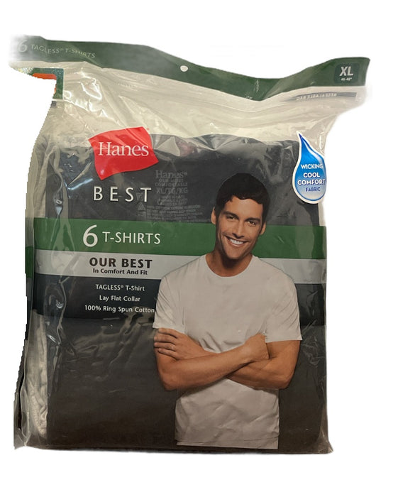 Hanes Best Men's 6 Pack Crew Neck Cotton Tagless T-Shirts