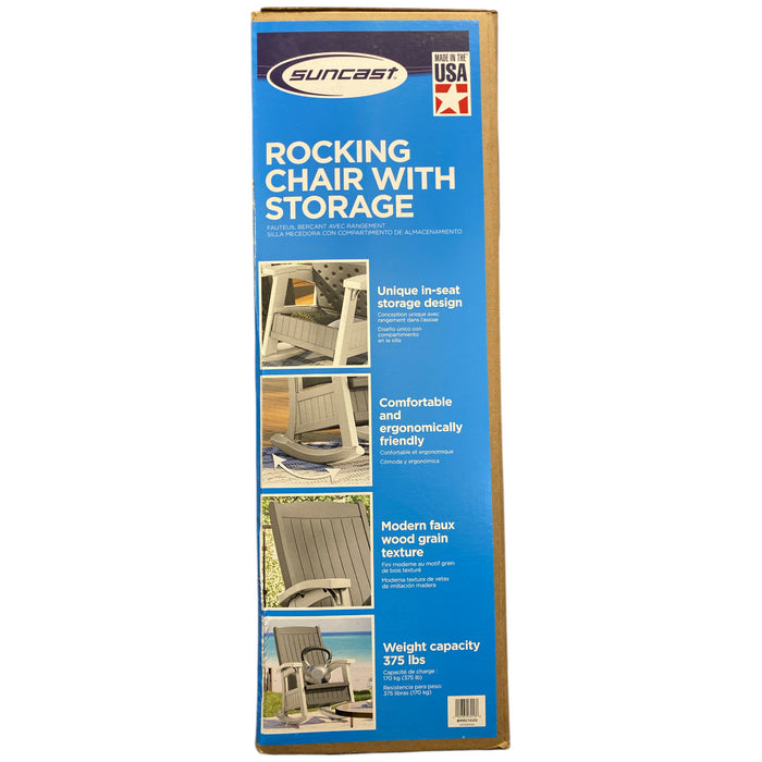 Suncast Lightweight & Durable Resin Rocking Chair, 7 Gallon Storage, Grey/White