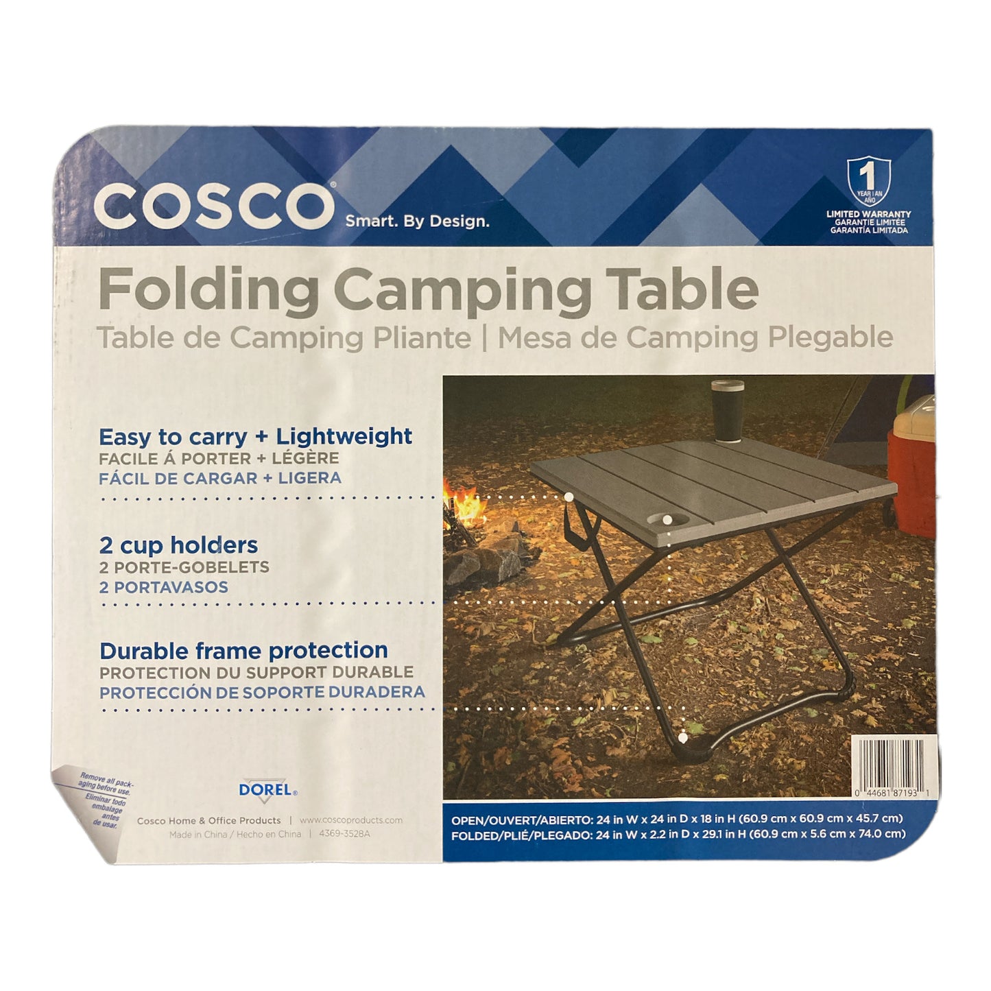 Cosco 24" Folding Camping Table Steel Frame Resin Tabletop, Grey