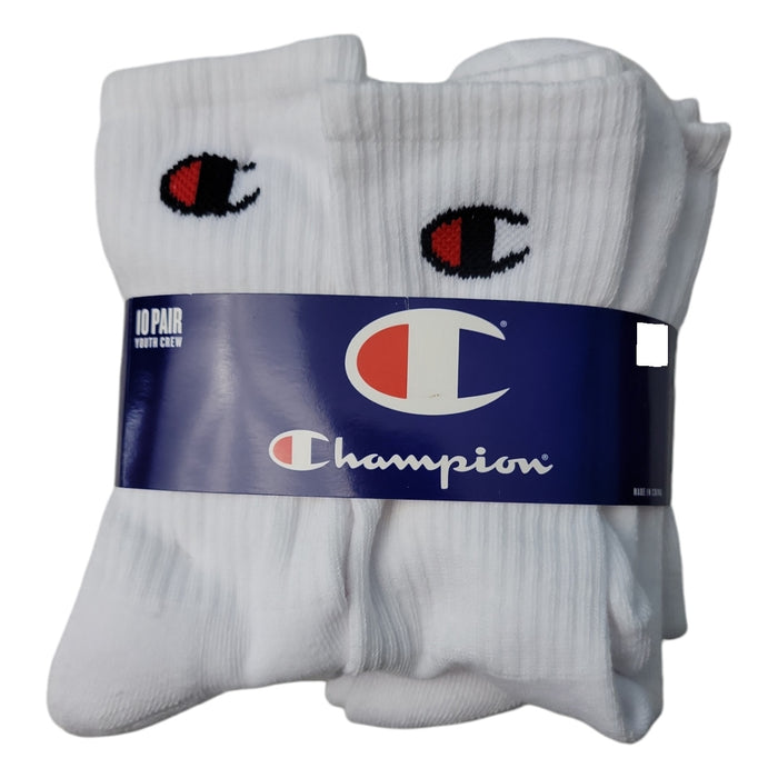 Champion Logo Boys Youth Easy Care 10 Pack Crew Socks