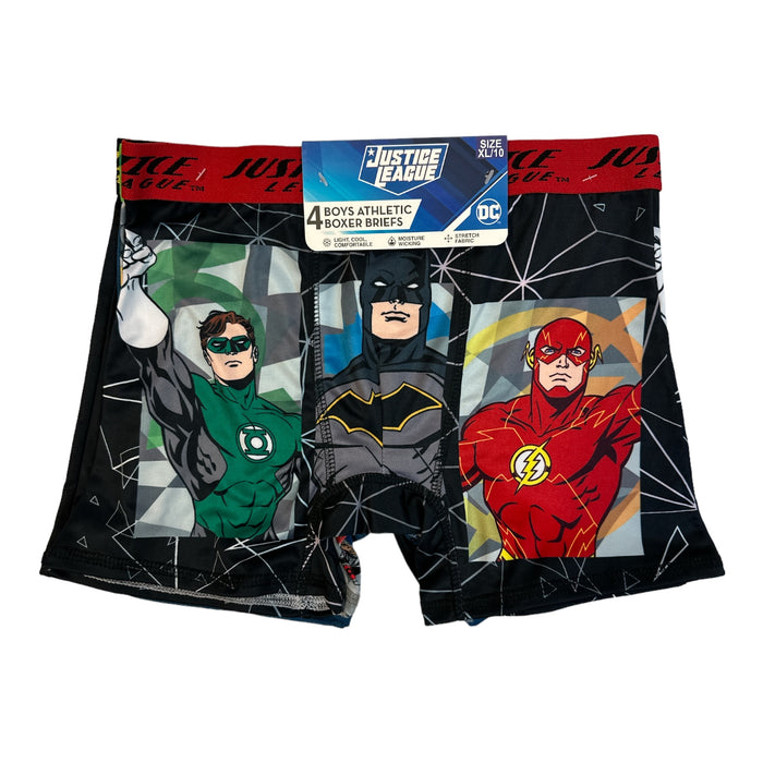 Justice League Boy's 4-Pack Moisture Wicking Athletic Fit Boxer Briefs