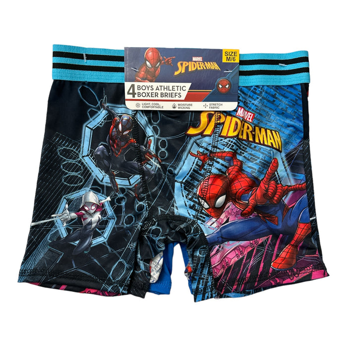 MARVEL Boy's Spider-Man 4-Pack Athletic Moisture Wicking Boxer Briefs