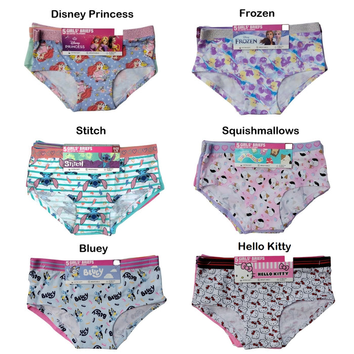 Character Girls Stretch Mid-Rise Easy Care Soft Breathable 5-Pack Brief