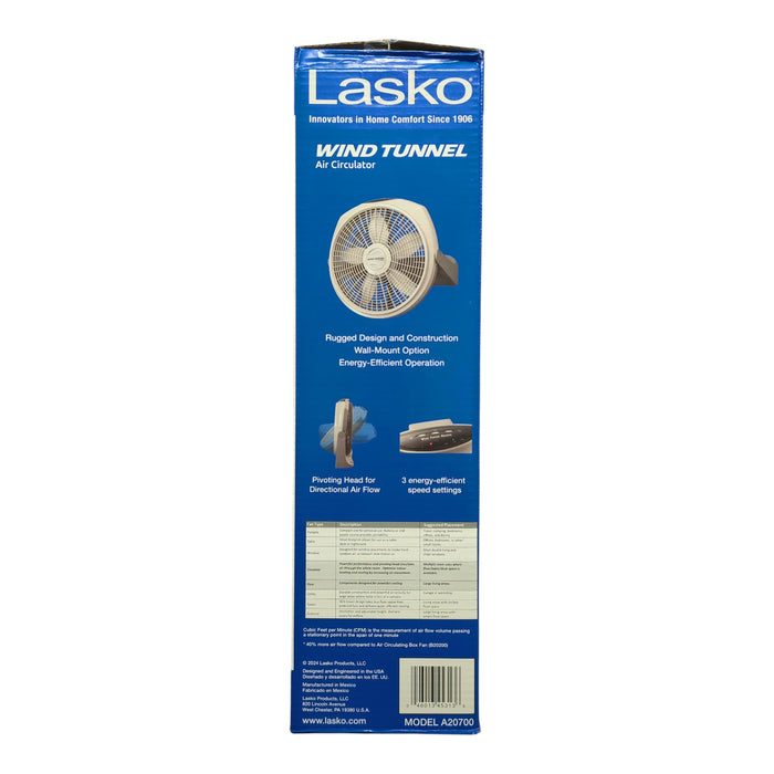Lasko 20" Wind Tunnel 3-Speed Fan with Remote, A20700, Gray