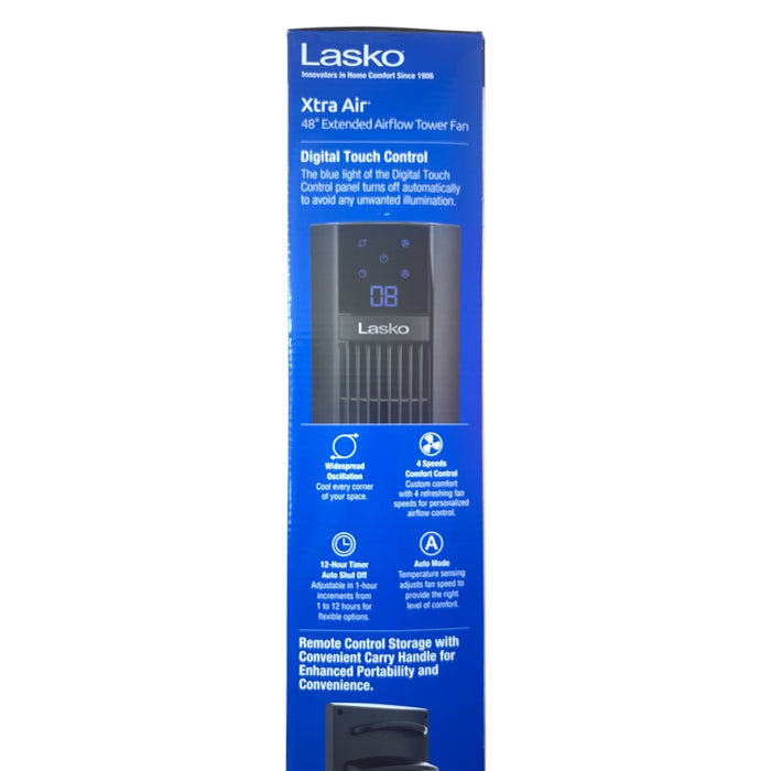 Lasko Xtra Air 48" Extended Airflow 4-Speed Space Saver Tower Fan with Remote