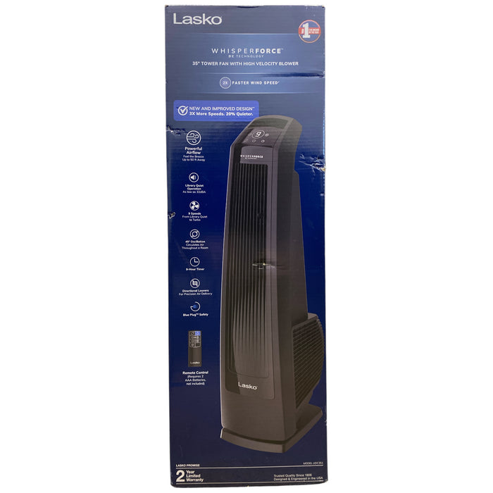 Lasko 35" DC High Velocity Blower Tower Fan with Remote, Black