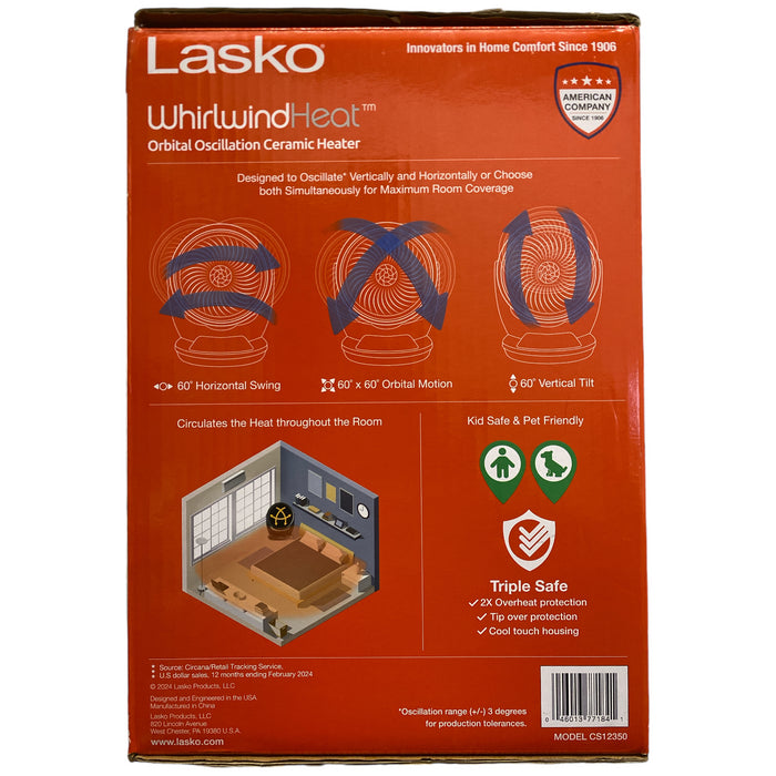 Lasko Whirlwind Heat Orbital Oscillation Ceramic Space Heater with Remote