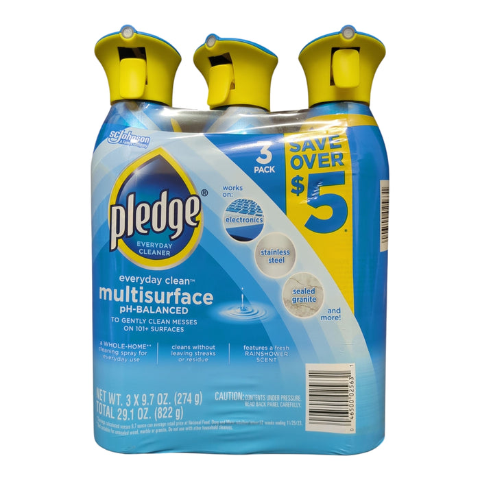 Pledge pH-Balanced Everyday Multisurface Cleaner, Rainshower, 3 ct, 29oz