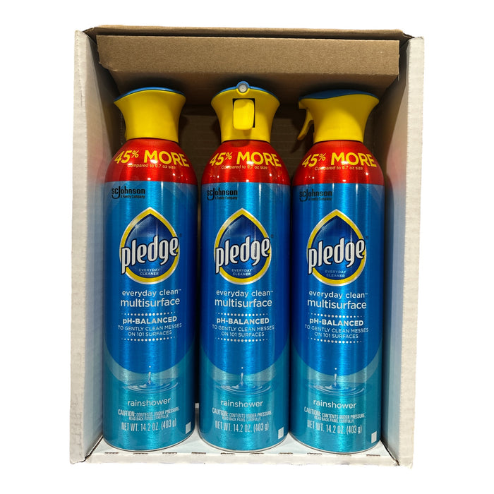 Pledge Multisurface Cleaner Spray, Rainshower, pH-Balanced, 14.2oz, 3 Pack