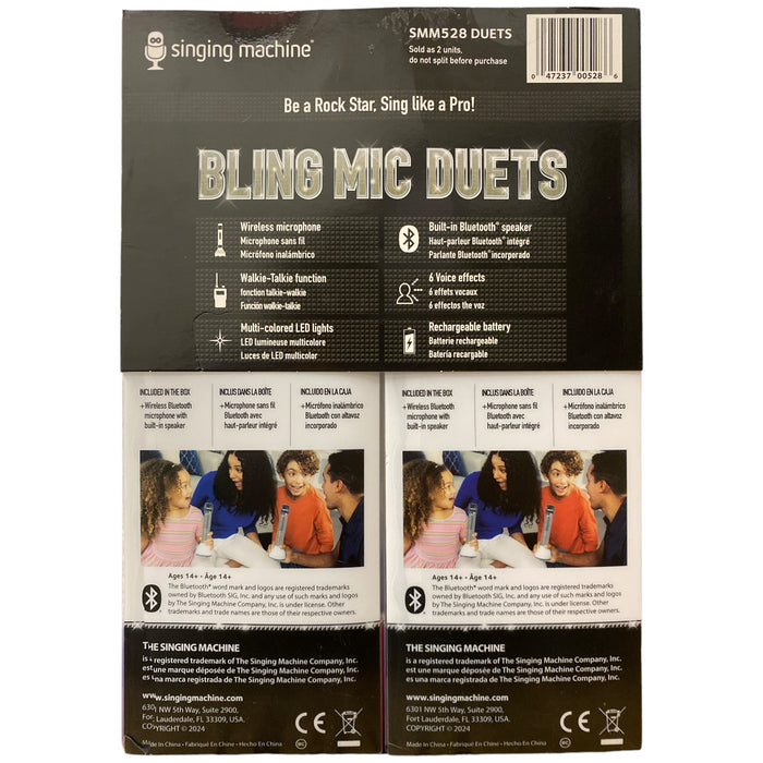 Singing Machine Bling Duets Wireless Walkie-Talkie Microphone, 2pk