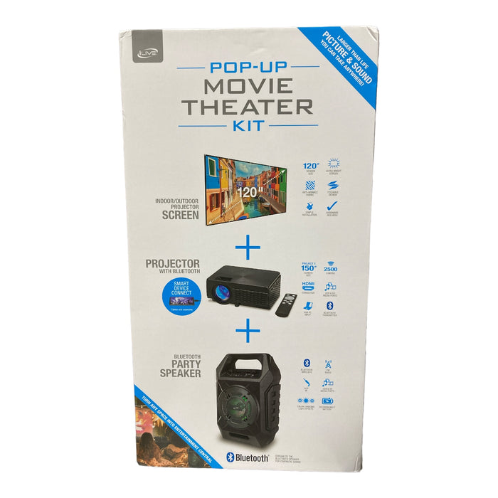 iLive Pop-Up Movie Theater Kit w/ Screen, Projector & Speaker, THE2021BDL