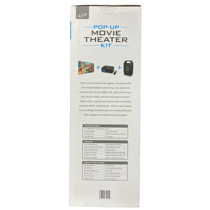 iLive Pop-Up Movie Theater Kit w/ Screen, Projector & Speaker, THE2021BDL