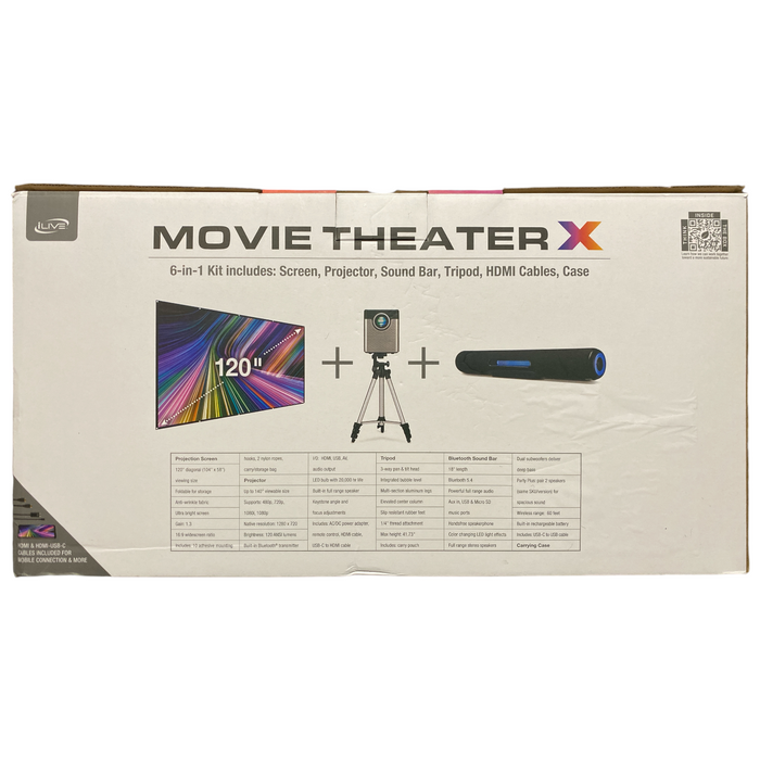 iLive Movie Theater X Bundle Includes Projector, Soundbar, & Screen