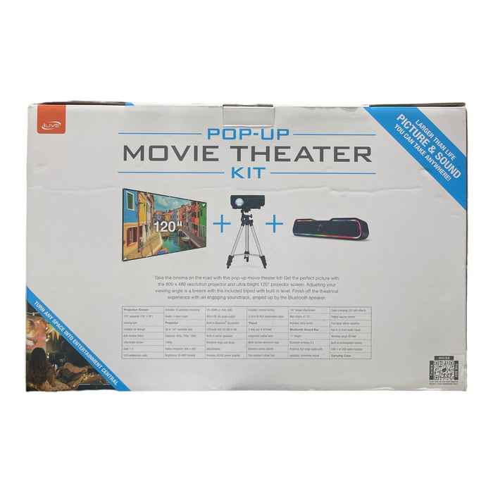 iLive Pop-Up Movie Theater Kit w/ Screen, Projector & Soundbar, THE2223BDL