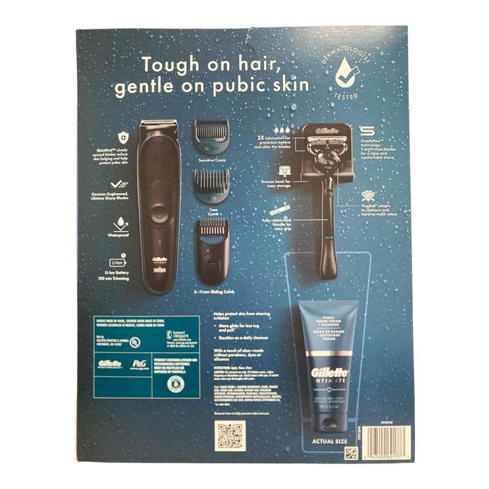 Gillette Men’s Gentle & Easy Intimate Pubic Hair Grooming Kit, Black