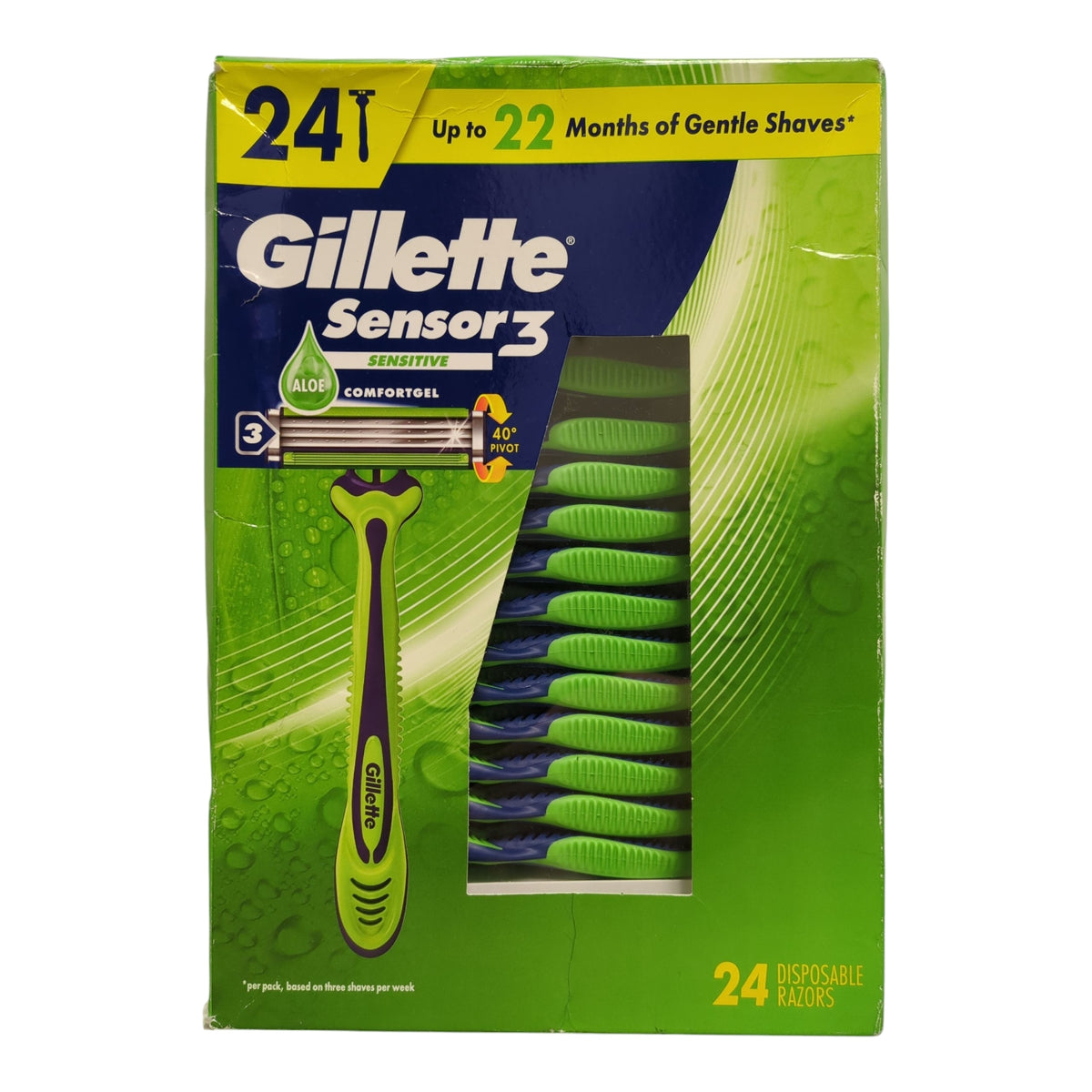 Gillette Men's Sensor3 Pivoting Head Sensitive Disposable Razor, 24 ct ...