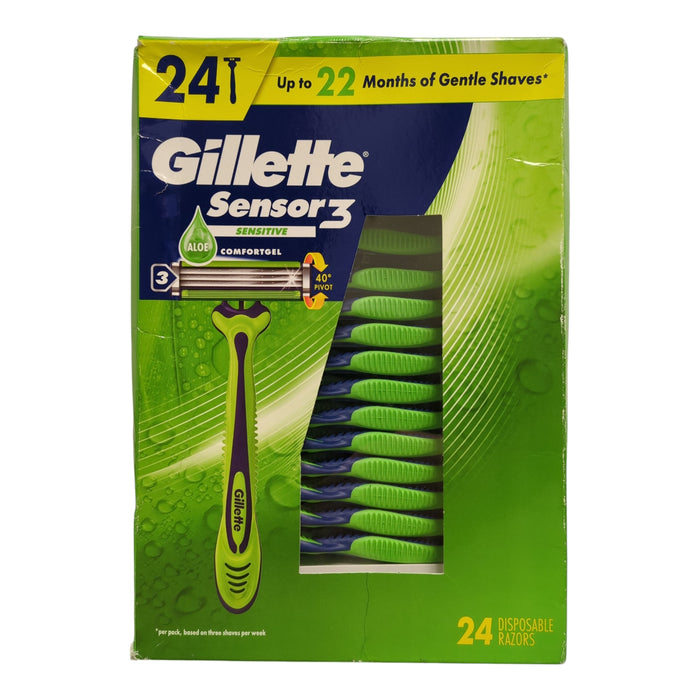 Gillette Men's Sensor3 Pivoting Head Sensitive Disposable Razor, 24 ct