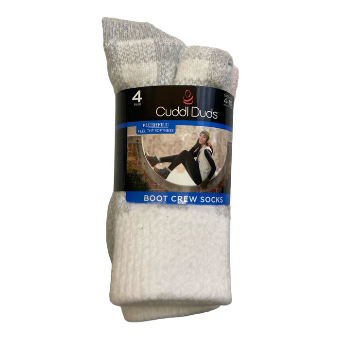 CUDDL DUDS Ladies Plush Fill Boot Crew One Size 4-10 Sock 4-Pack