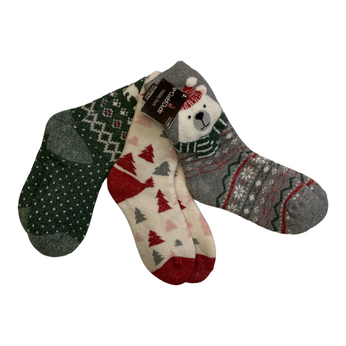 CUDDL DUDS Ladies Holiday Plush Fill One Size 4-10 Sock 3-Pack