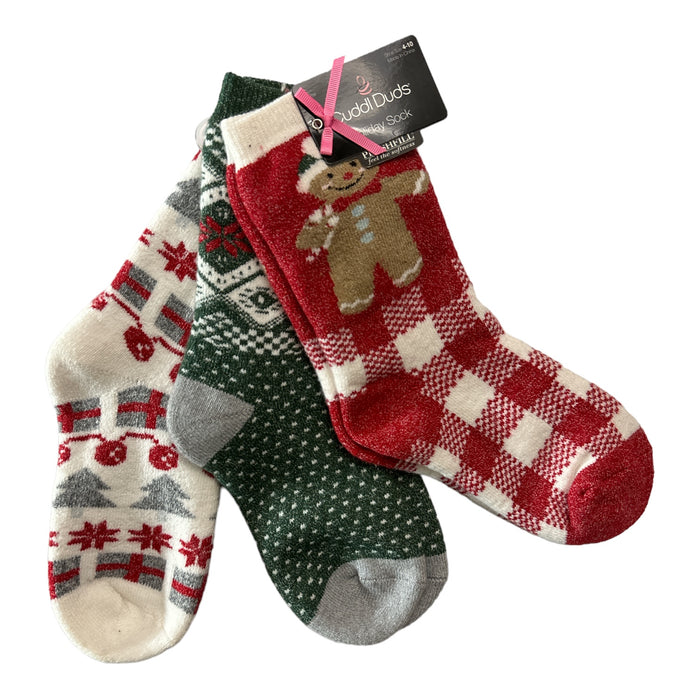 Cuddl Duds Women's Plushfill Crew Super Soft Holiday Sock, 3-Pack