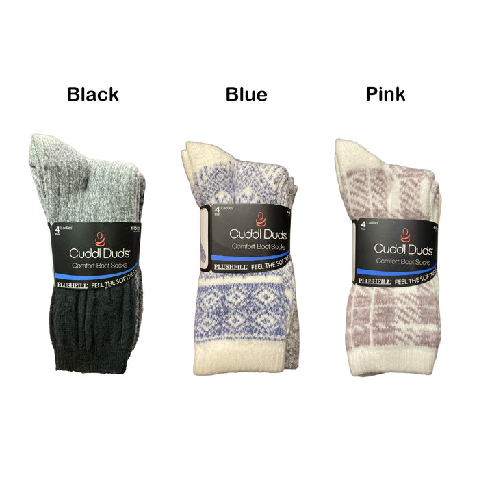 Cuddl Duds Women's Plushfill Super Soft Comfort Boot Socks, 4 Pair