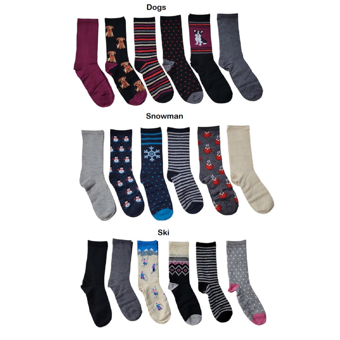 Hot Sox Women's 6-Pack Easy Care Novelty Crew Sock