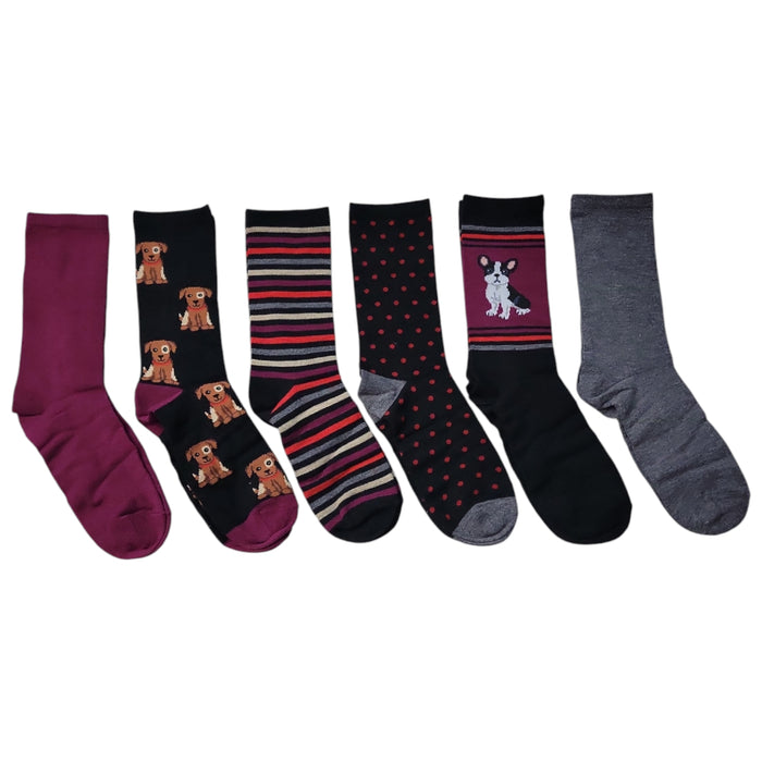 Hot Sox Women's 6-Pack Easy Care Novelty Crew Sock