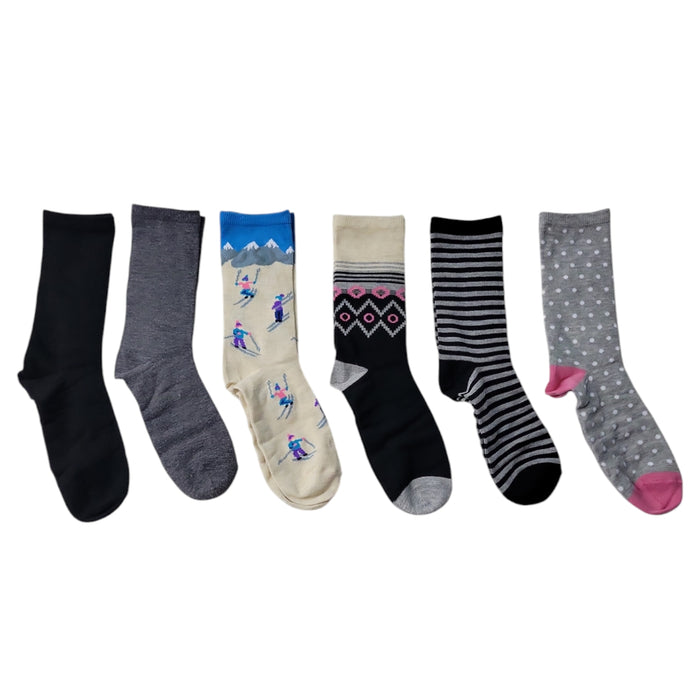 Hot Sox Women's 6-Pack Easy Care Novelty Crew Sock