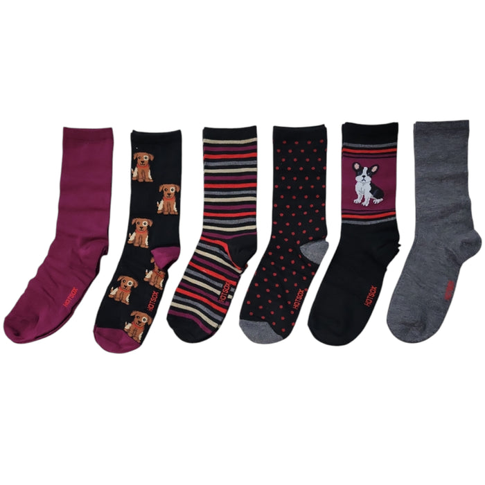 Hot Sox Women's 6-Pack Easy Care Novelty Crew Sock