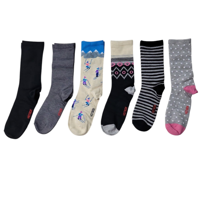 Hot Sox Women's 6-Pack Easy Care Novelty Crew Sock