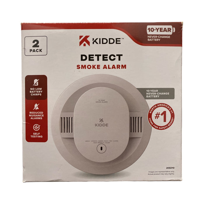 Kidde 10-Year Battery Smoke Detector with LED Warning Lights, 2 Pack